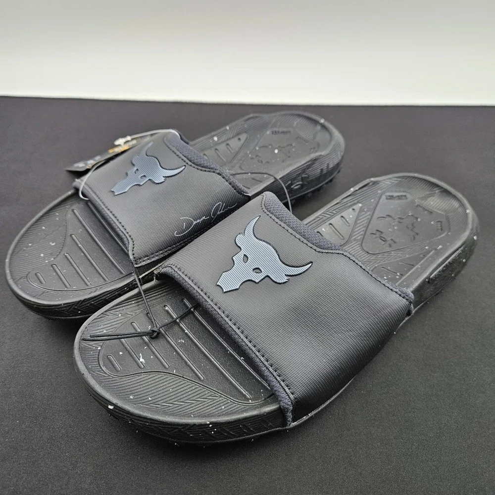 Under Armour Project Rock 3 SL Black Slides Mens 10 Womens 11.5 3026034-001 New
